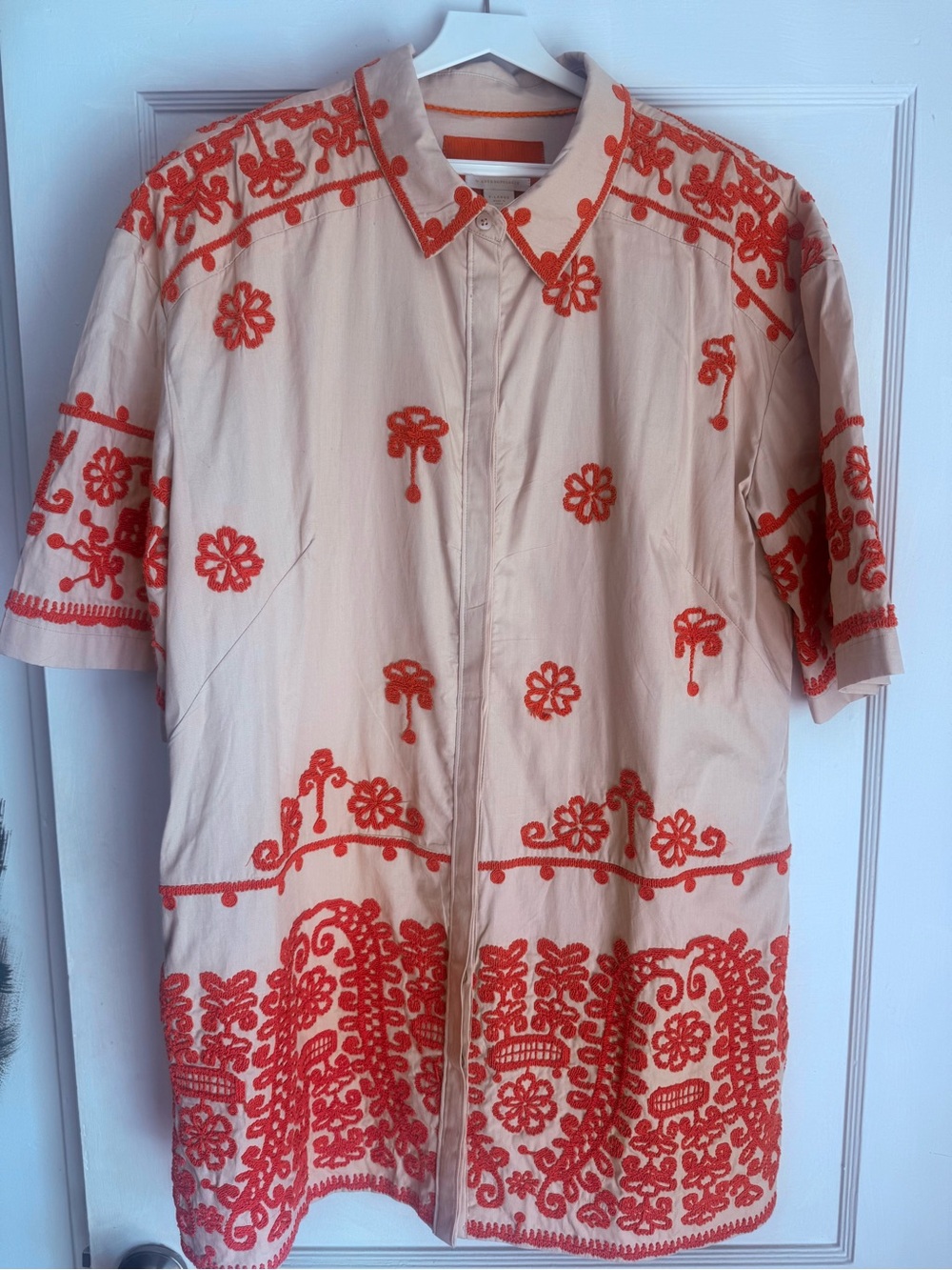 Anthropologie Beige Mini Dress with Coral Embroidery - Picture 4 of 6